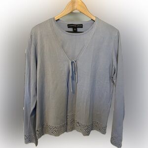 Silk Blend Crocheted Lace Trimmed Pale Blue Twin Set